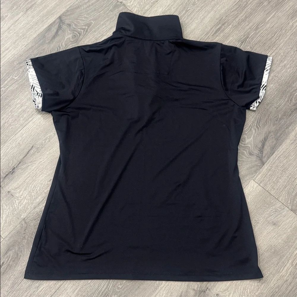 Nancy Lopez Women's Black Short Sleeve Pullover Zip Golf Polo Large